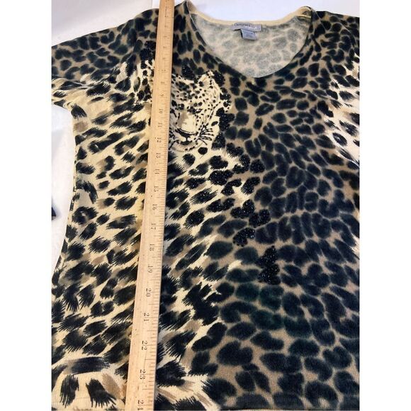 Designer originals leopard animal print sweater Xl new sequins black brown vneck - Picture 6 of 8